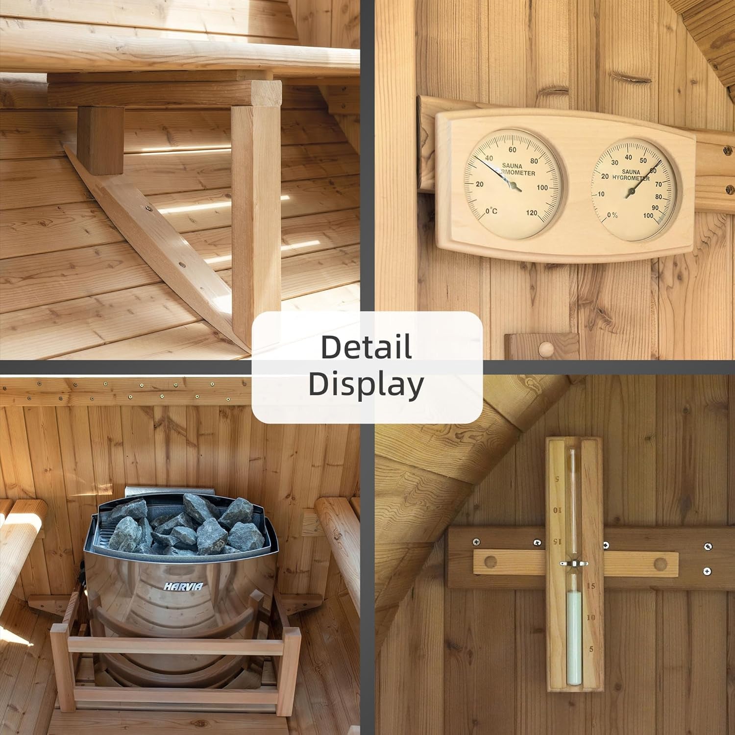 WOODBRIDGE 2-Person Luxury Finland Thermo Pine Outdoor Barrel Sauna with Half View Window, Harvia Electric Heater, Sauna Accessories Kit and Asphalt Shingle Roof, 4'X6'