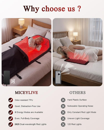 Red Light Therapy Mat Full Body for Pain Relief, Medical-Grade TPU,FSA&HSA Eligible,72"X33" Red Light Therapy Blanket with 2625 Leds Dual-Wave(660& 850Nm) for Muscle Relaxation,Better Sleep&Home Use | 3 Modes,5 Intensity Levels,Timer for Home Wellness